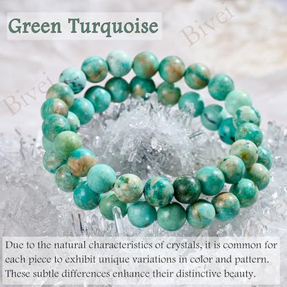 Bivei 8mm Beaded Bracelets for Women Handmade Semi Precious Natural Stone Stretch Elastic Jewelry Yoga Protection Gifts - color: Green Turquoise - Balance, size: Medium 6.8-7.3 inch
