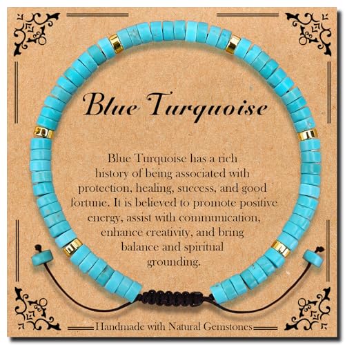BONNY BOXX Braided Genuine Bracelet, Elegant Handcrafted Natural Gemstone Crystal Bracelet Healing Power Energy Inspirational Gifts with Card for Unisex - color: Blue Turquoise, size: 2*4MM
