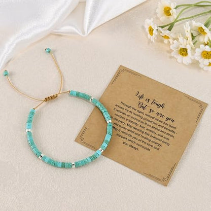 VIBILIA Get Well Gifts for Women, Inspirational Gifts Natural Stone Healing Bracelet, Thinking of You Encouragement Strength Bracelets for Women on Birthday Valentine's Day Easter Mother's Day - color: E. Blue Chalchite