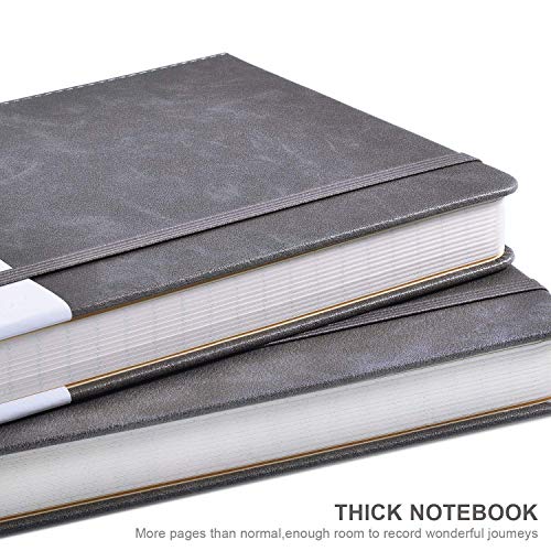 Lemome Thick Classic Notebook with Pen Loop - A5 College Ruled Hardcover Writing Notebook with Pocket + Page Dividers Gifts, Banded, Large, 180 Pages, 8.4 x 5.7 in - color: Gray