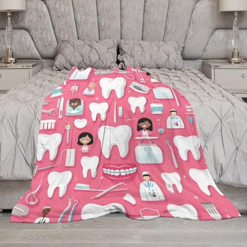 Fashion Bed Sofa Couch Cover, Unisex Blanket, Teeth Dental Seamless Pattern Pink Lightweight Flannel Blanket - color: Color294, size: 30"x40"