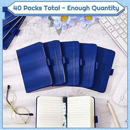 40 Pieces Small Notebooks A6 Pocket Journals 3.5 x 5.5 Inch Small Leather Notebook Mini Ruled Lined Journal with Elastic Band Pen Holder Page Marker Ribbons for Diary School Business Office (Blue) - color: Blue