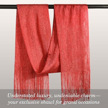 Sumolux Shawls Wraps for Evening Dresses Metallic Glitter Shawls Scarf for Women Sparkling Wedding with Free Buckle - color: Red