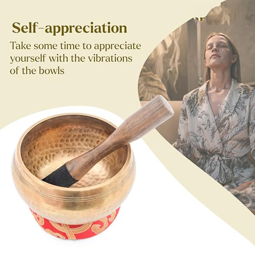 Tibetan Singing Bowl Set-Authentic Cuencos Tibetanos for Sound Healing, Meditation & Chakra Balancing - Includes Cushion, Mallet-Unique Spiritual Gifts for Women and Men (5.2 Inch Bowl) - size: 5.2 Inch Bowl