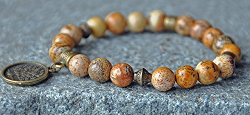 Stability and Consciousness,Picture Jasper Gemstone Bracelet,Tree of Life Bracelet,Mala Bracelet,Yoga Bracelet,Meditation Bracelet,Japa Mala