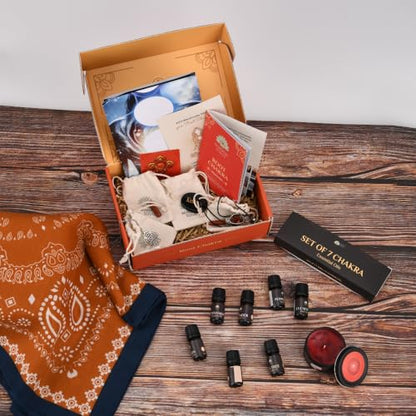 Throat Chakra Healing Kit – Communication & Expression with Crystals, Essential Oils, Candle, Meditation Shawl, Chakra Jewelry, Affirmations & Guidebook (5th Box) - color: Throat Chakra