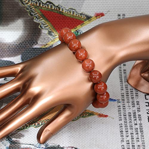 Keleny Semi Precious Stones Natural Gemstones 12mm Round Beads Crystal Stretch Bracelets 7 Inch Unisex - color: Red Jasper