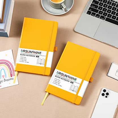 Blank Journal/Notebook - Classic Notebook/Journal with Ribbon Divider, Hardcover with Thick Paper, 5.3'' x 8.26'', Banded + Pen Holder +Inner Pocket - Yellow - color: Yellow, size: Unruled