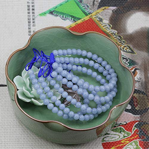 Keleny Natural Gemtone 6mm Round Beads Crystal Adjustable Braided Macrame Tassels Bracelets Unisex - color: Blue Angelite