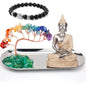 Carselage Buddha Statue and Crystal Tree, Yoga Meditation and Zen Decor, Sitting Statue of Sakyamuni in Thailand(4.3 in), for Office, Desktop, Spirit Room Home Decor (Silver)