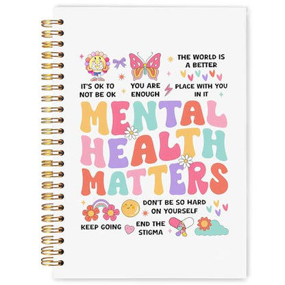 WARDOS Mental Health Matters Notebook Journal 5.5x8.3, Boho Rainbow Floral Therapy Journaling Notebook for Women Teens, Guided Journal for Mental Health, Psychology Gifts