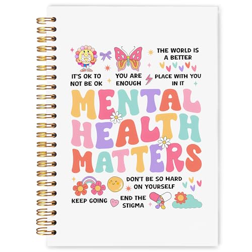 WARDOS Mental Health Matters Notebook Journal 5.5x8.3, Boho Rainbow Floral Therapy Journaling Notebook for Women Teens, Guided Journal for Mental Health, Psychology Gifts