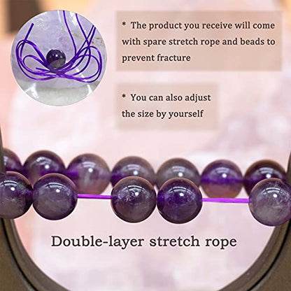 8mm Natural Gemstone Stretch Bracelet, Handmade Unisex Crystal Bracelets for Meditation, Yoga, Spiritual Healing & Positive Energy - color: Dark Amethyst