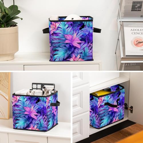 Storage Bags,Clothes Storage Bins Foldable with Handle,1-Pc,Tropical Leaves Watercolor Tree