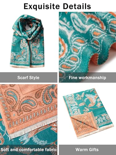 Women's Reversible Pashmina Shawl Wrap for Women Big Scarf Holiday Gifts - color: Teal Green-orange