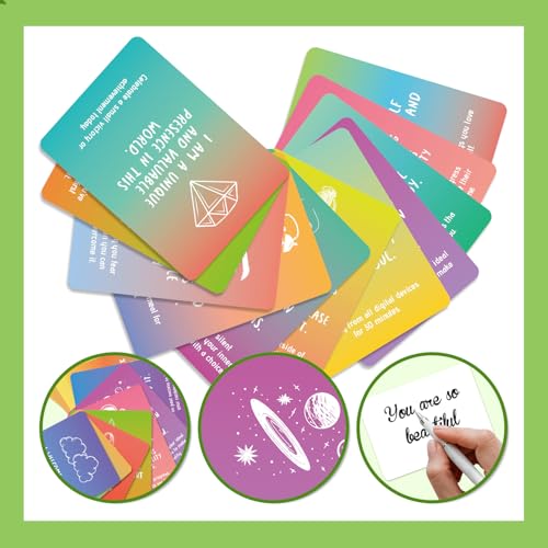 Mindfulness Cards, 50-Piece Cards, Paper Motivational Card with Gradient Design for Self-Reflection, Personal Growth, Team Motivation, Teens, Adults