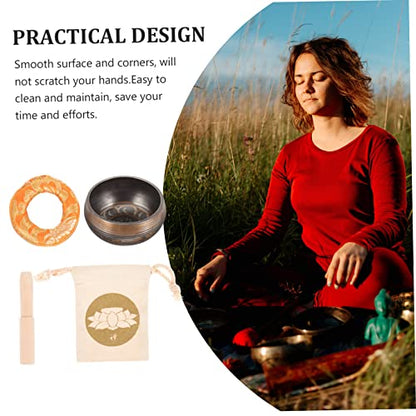 1Set Tibetan Singing Bowl Meditation Set Sound Bowl with Mallet Mat and Bag for Mindfulness Relief and Improved Sleep Quality for Meditation