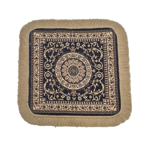 Soft Chenille Prayer Mat | 2x2 Feet Traditional Mandala Floral Pooja Aasan with Golden Fringes | Multipurpose Square Rug for Meditation, Yoga, Puja Room & Home (Pack of 4, Grey) - color: Grey, size: 2x2 Feet
