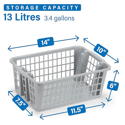 Plastic Storage Basket, 13L Bathroom Storage Organizer Bin for Laundry Closet, Pantry or Office with Built In Handles,Gray (2 Pack)