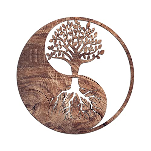 Venovez (Metal-Wood Yin and yang life tree, Wall Hanging, Wall Decor Housewarming Wall Decor Gift, Living Room Decor (Wood, 27" x 27" (70cm x 70cm))