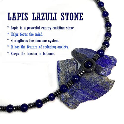 Healing Stress Anxiety Meditation Grounding Energy Gemstone Necklace Series - color: Healing Gemstone Necklace Series-Natural Lapis Lazuli -6 mm 18 inch- Stone
