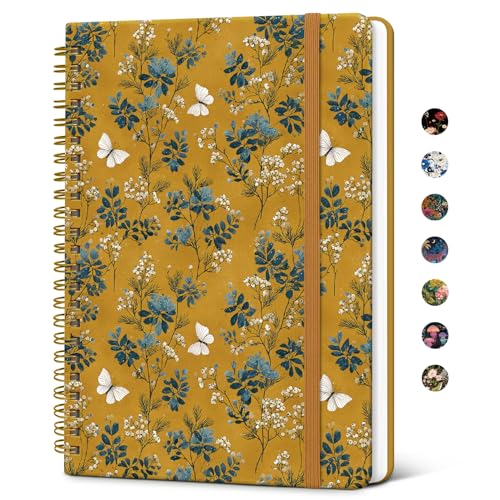 Taja Spiral Journal Notebook for Women, Pretty Hardcover Lined Notebook for Work & Note Taking, Aesthetic Cute Journal for Writing, 140 Pages, 5.8"x8.3", Golden Grove - color: Q-Golden Grove