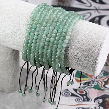 Keleny Natural Gemtones 4mm Round Beads Crystal Adjustable Braided Macrame Tassels Bracelets Unisex - color: Green Aventurine