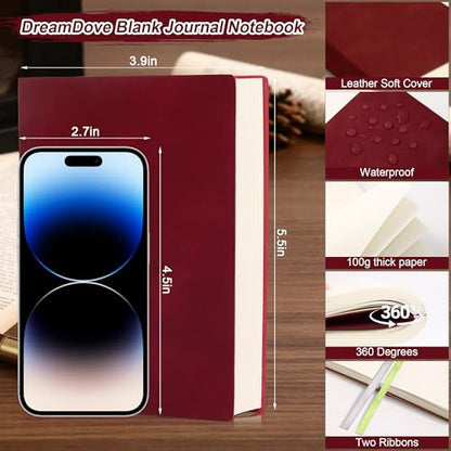 Thick Blank Journal Notebook 400 Pages 3.9 × 5.5 No Lines Soft Leather Pocket Blank Notebook for Women Drawing Book Memo Writing Sketch Diary Notebook Upgrade Page (wine red) - color: wine red