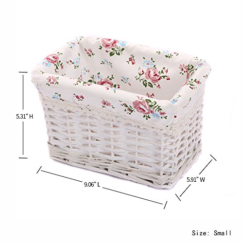 KINGWILLOW Woven Rectangular Wicker Storage Basket,Small Organizer Box - color: White-Wicker