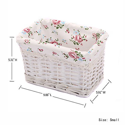KINGWILLOW Woven Rectangular Wicker Storage Basket,Small Organizer Box - color: White-Wicker