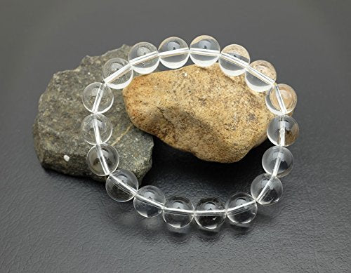 Falari 10mm Natural Semi Precious Gemstone Stretch Bracelet Unisex - color: Crystal Quartz