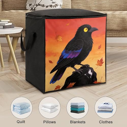 Crow Storage Bag Portable Closet Organizer Storage Bags Quilt Storage Bags with Zippered Breathable Storage Bag with Carry Handles for Blanket Pillow Bedding