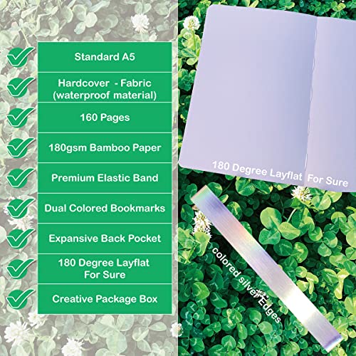 BUKE Dot Grid Notebook Dotted Journal,180Gsm Bamboo White Paper, 5 * 5MM Dots 160 Pages, Lay Flat Binding,Colored Silver Edges, Bookmarks and Expandable Back Pocket Dandelion