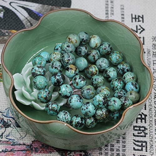 Keleny Semi Precious Stones Natural Gemstones 12mm Round Beads Crystal Stretch Bracelets 7 Inch Unisex - color: Green African Turquoise