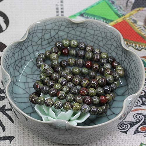 Amandastone Natural Gemstone 8mm Round Beads Stretch Bracelet 7 Inch - color: Dragon Blood Jasper