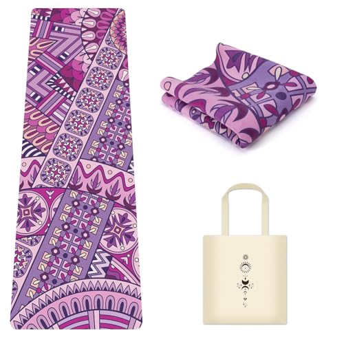 Travel Non Slip Foldable Suede Yoga Mat 1.5mm with Bag, Sweat Absorbent Exercise Mat for Hot Yoga Pilates Home Gym Outdoor Workout,Lightweigh 72"L x 24"W, 3 lbs - color: Purple
