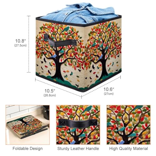 Storage Bags,Clothes Storage Bins Foldable with Handle,1-Pc,Art Painting Tree Fruit Leaves