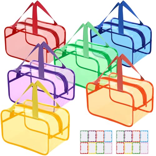 Shinylin 12 Pack Large Colorful Clear Toy Storage Bags with Labels 7.1 Inch Width Reusable Waterproof PVC Toy Organizer Bags with Zipper for Puzzle Board Game Storage Containers Blocks (Bright Colors) - color: Bright Colors