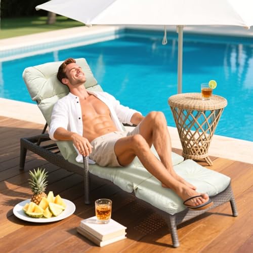 Outdoor Chaise Lounge Chair Cushion 75.1 x 23.6 x 4.7in, Waterproof Replacement Cotton Patio Thickened Pool Lounge Chair Cushion with Ties for Patio Outdoor Furniture,Beige - color: Beige
