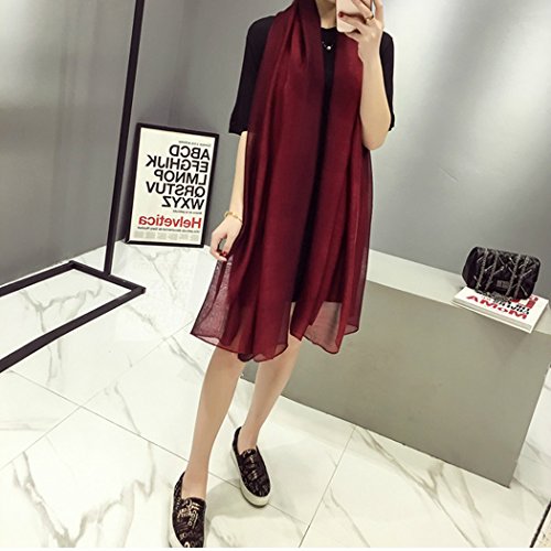 Cotton Silk Scarf Elegant Soft Wraps Color Shade Scarves for Women - color: Wine Red