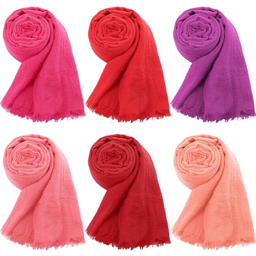 Geyoga 6 Pcs Women Scarf Shawl Hijab Scarves Cotton Crinkle Hijab for Women Blend Shawl Crinkle Wrap Head for Seasons - color: Vibrant Colors