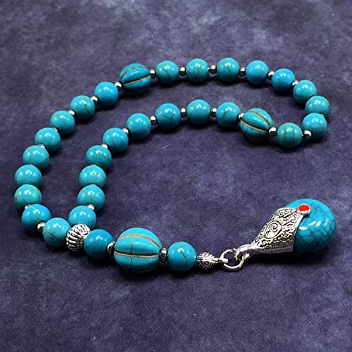 Mala Prayer Beads - Mala Necklace - Tibetan Mala Prayer Beads Meditation Beads Yoga Necklace - color: (POCKET MALA)-Synthetic Turquoise Stone -8 mm- 27 Beads