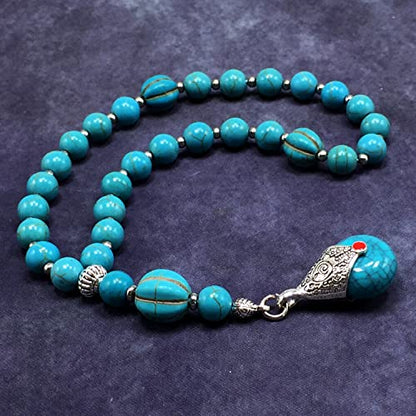 Mala Prayer Beads - Mala Necklace - Tibetan Mala Prayer Beads Meditation Beads Yoga Necklace - color: (POCKET MALA)-Synthetic Turquoise Stone -8 mm- 27 Beads