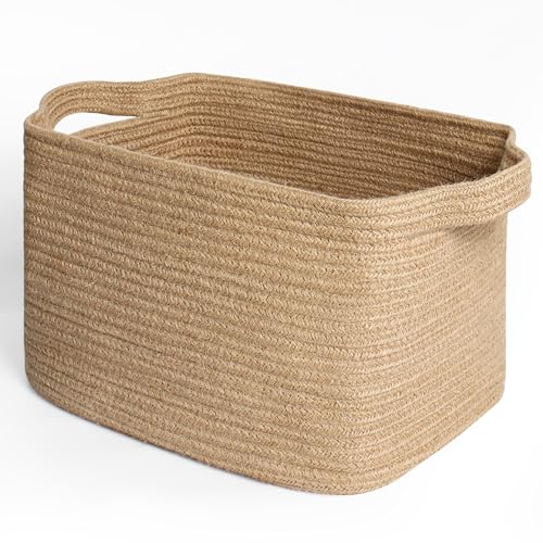 Wicker Basket for Storage, 15"x11"x9" Woven Basket with Handle, Rectangular Cute Storage Bin for Books, Shoes, Clothes, Towels, Decorative Gift Bin Empty, Stuffed Animal Organizer, Home Decor