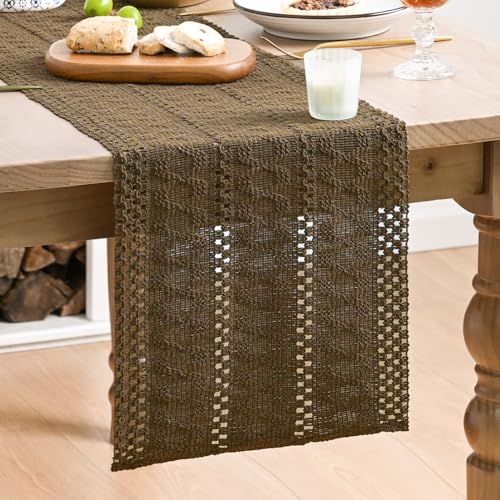 Artoid Mode Light Coffee Farmhouse Woven Rustic Hollow Table Runner, Seasonal Holiday Hollow Kitchen Dining Table Decoration for Home Party Decor 12x36 Inch - color: Light Coffee, size: 12" x 36", Table Runner