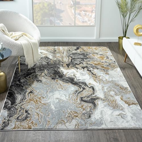 LUXE WEAVERS Marble Swirl Abstract Area Rug, Smoke 4x5 - color: Smoke, size: 4' x 5' (Rectangular)
