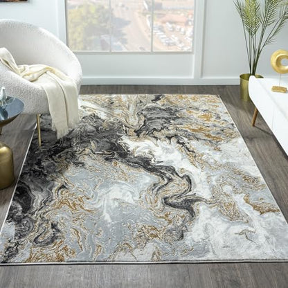 LUXE WEAVERS Marble Swirl Abstract Area Rug, Smoke 5x7 - color: Smoke, size: 5' x 7' (Rectangular)