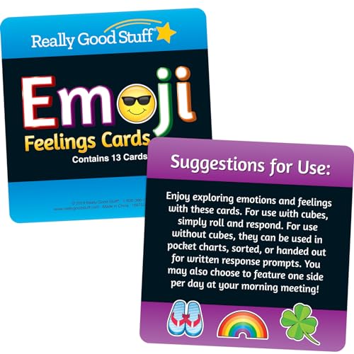 Really Good Stuff Emoji Feelings Cards for The Classroom or Home Activity for Kids - 12 Pk - Builds Social Emotional, Critical Thinking, Self-Awareness & Vocabulary Skills - style: Emoji Feelings Cards