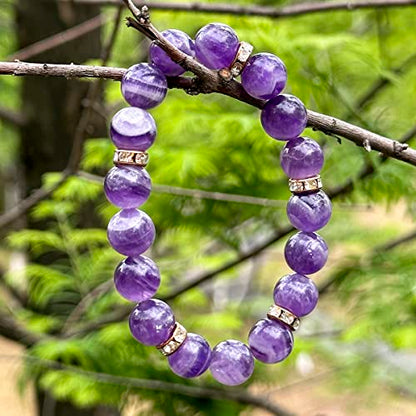 Healing Bracelet For Women Anxiety Crystal Bracelet Chakra Beaded Bracelets Rose Quartz Crystals And Healing Stones Yoga Bead Bracelet Calming Stretch Bracelet Stress Relief Gifts For Women - color: Purple-Amethyst
