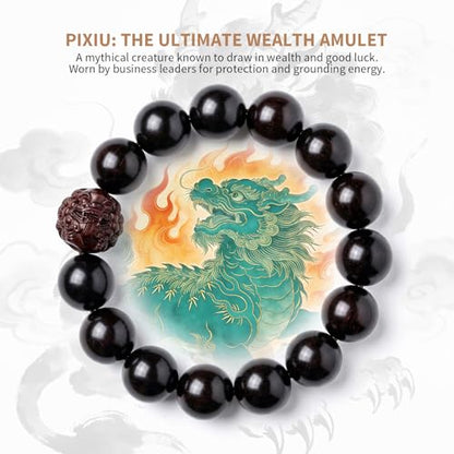 Meditaiton Men Beaded Bracelets, Handmade Sandalwood Mala Beads, Buddhist Prayer Red Wood Bracelets, Comfortable for Daily Wear Yoga Gift for Men - color: 15mm Bead with Pixiu